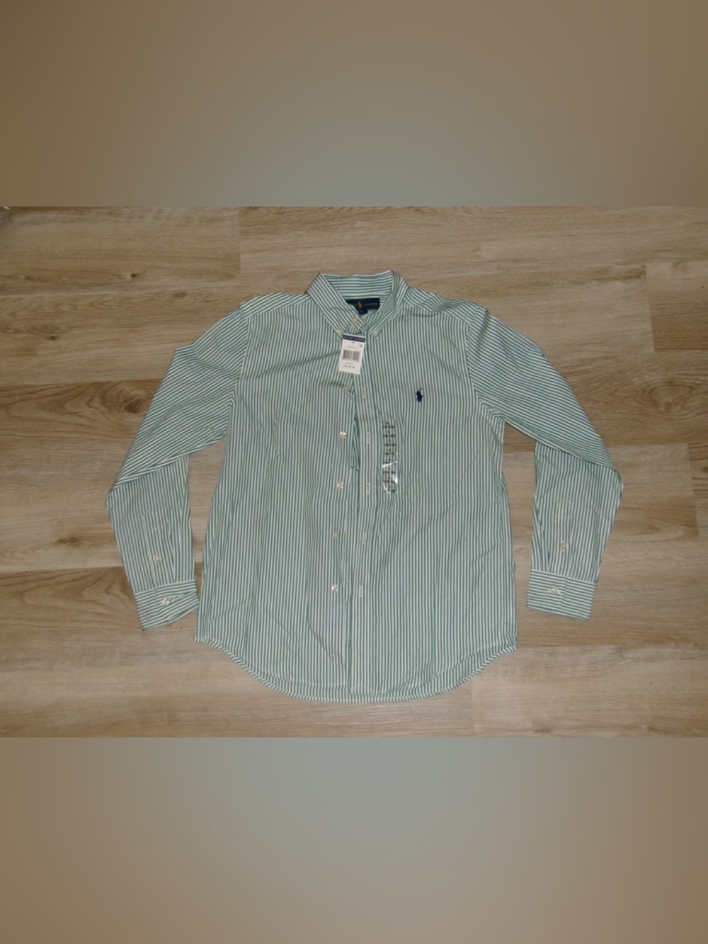 🟢  NWT Ralph Lauren Green Striped Button-Up Shirt | Size L (14–16)